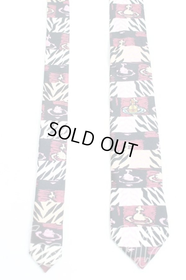 画像2: ヴィヴィアンウエストウッド MAN 中古 / カラーオーブpt総柄ナロータイ  白ｘ黒ｘピンク  H-25-10-19-104-gd-OD-ZH (2)