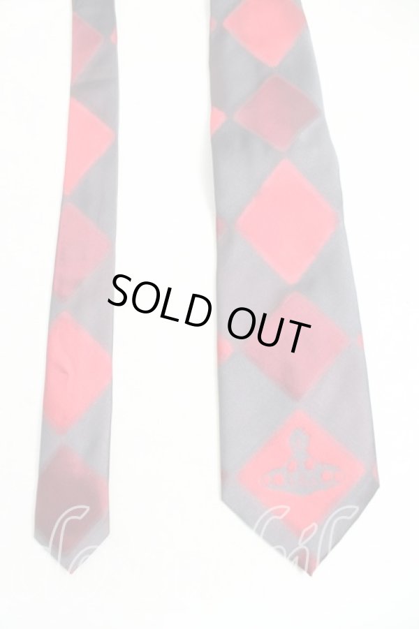 画像2: ヴィヴィアンウエストウッド MAN 中古 / ダイヤ柄ネクタイ  灰ｘ赤  H-25-10-19-106-gd-OD-ZH (2)