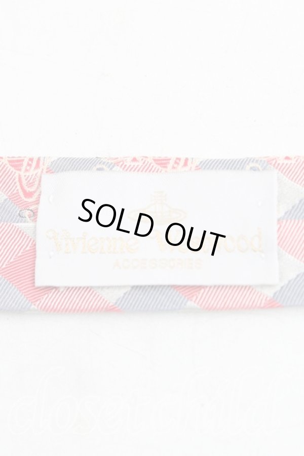 画像3: ヴィヴィアンウエストウッド MAN 中古 / オーブ総柄レジメンタルチェックネクタイ  赤ｘシルバー  H-25-10-19-116-gd-OD-ZH (3)