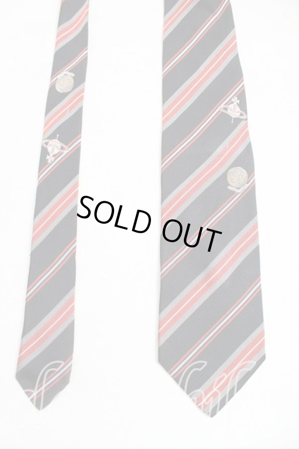 画像2: ヴィヴィアンウエストウッド MAN 中古 / レジメンタルオーブピンネクタイ  黒ｘ赤  H-25-10-19-119-gd-OD-ZH (2)