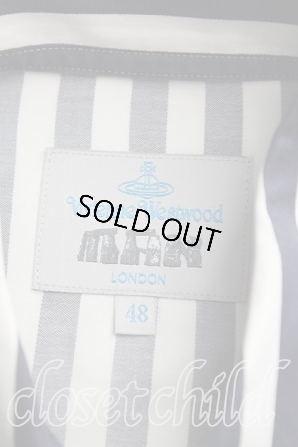 画像3: ヴィヴィアンウエストウッド MAN 中古 / ストライプWポケットシャツ 48（メンズL相当） 紺ｘ白  H-25-10-19-012-bl-OD-ZH (3)