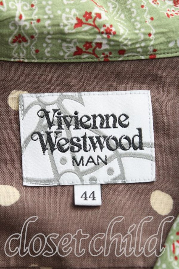 画像3: ヴィヴィアンウエストウッド MAN 中古 / T.F.T.Lスカルペイズリー切替開襟シャツ 44（メンズS相当） 茶  H-25-10-19-013-bl-OD-ZH (3)