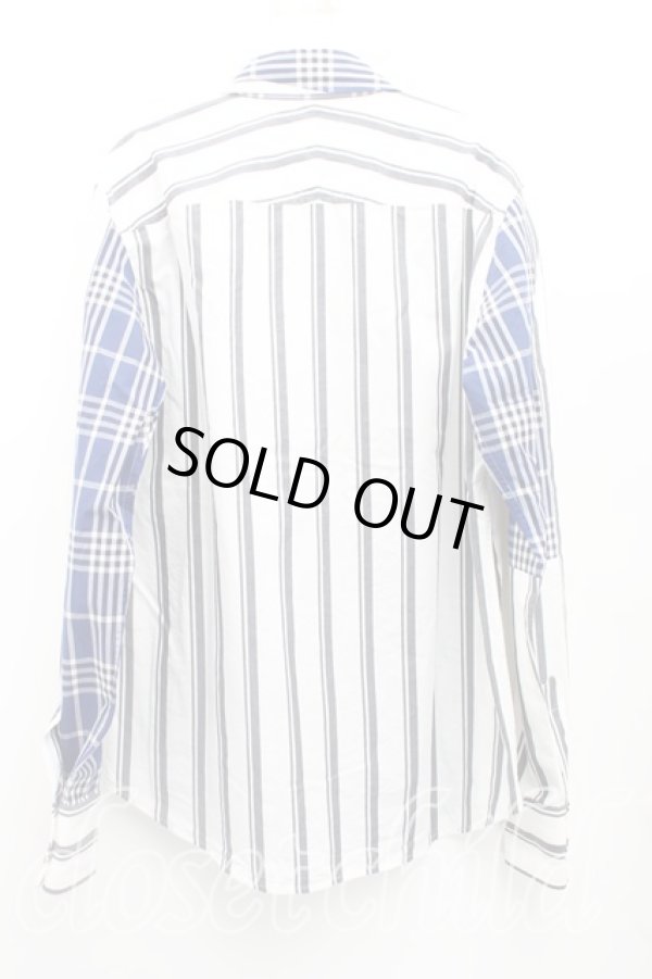 画像2: ヴィヴィアンウエストウッド MAN 中古 / タータンチェック切替アシメシャツ 48（メンズL相当） 青ｘ白  H-25-10-19-014-bl-OD-ZH (2)