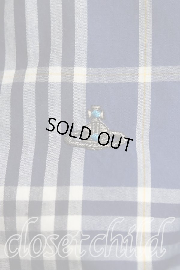 画像5: ヴィヴィアンウエストウッド MAN 中古 / タータンチェック切替アシメシャツ 48（メンズL相当） 青ｘ白  H-25-10-19-014-bl-OD-ZH (5)