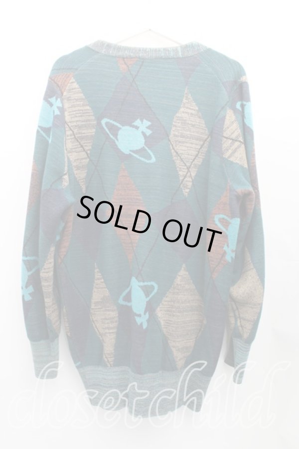 画像2: ヴィヴィアンウエストウッド MAN 中古 / ハーレークインVネックニットカーディガン 48（メンズL相当） 緑  H-25-10-26-028-to-OD-ZH (2)