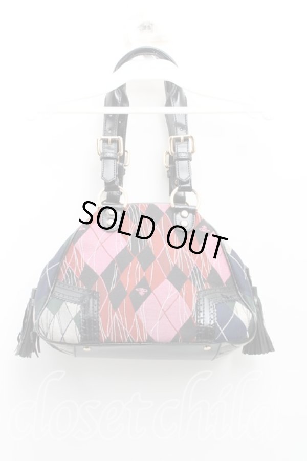 画像2: ヴィヴィアンウエストウッド 中古 / アーガイルヤスミンバッグ  赤×黒  H-25-10-26-034-ba-IN-ZH (2)