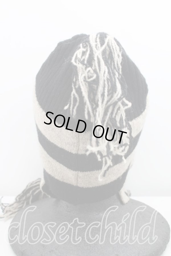 画像3: ヴィヴィアンウエストウッド 中古 / ポンポン付ボーダーニット帽  茶×黒  H-25-10-26-039-ha-IN-ZH (3)