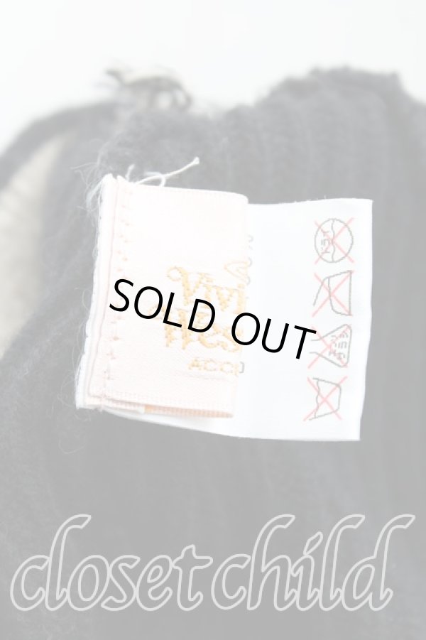 画像4: ヴィヴィアンウエストウッド 中古 / ポンポン付ボーダーニット帽  茶×黒  H-25-10-26-039-ha-IN-ZH (4)