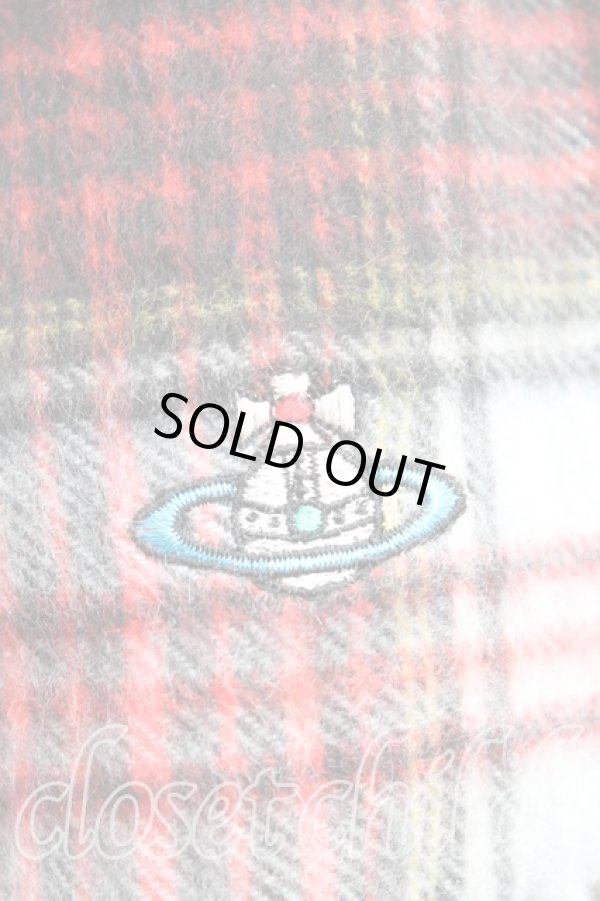 画像2: ヴィヴィアンウエストウッド 中古 / タータンチェックマフラー  赤x灰  H-25-10-26-051-gd-OD-ZH (2)