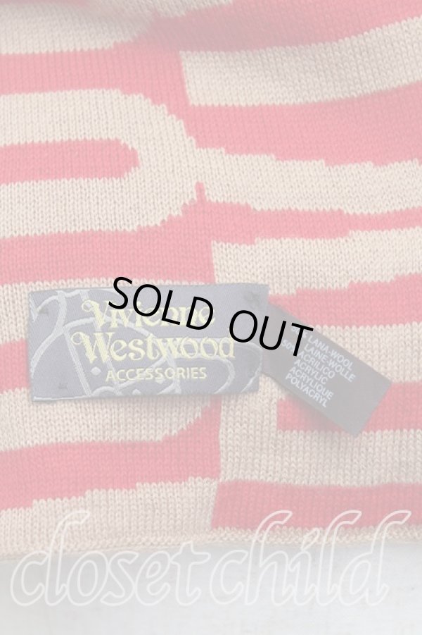 画像2: ヴィヴィアンウエストウッド 中古 / ロゴ刺繍マフラー  ベージュｘ赤  H-25-10-26-052-gd-OD-ZH (2)