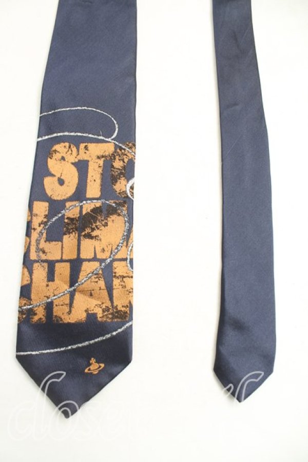 画像2: ヴィヴィアンウエストウッド MAN 中古 / STOP CLIMATE ネクタイ  紺  H-25-10-26-065-gd-OD-ZH (2)