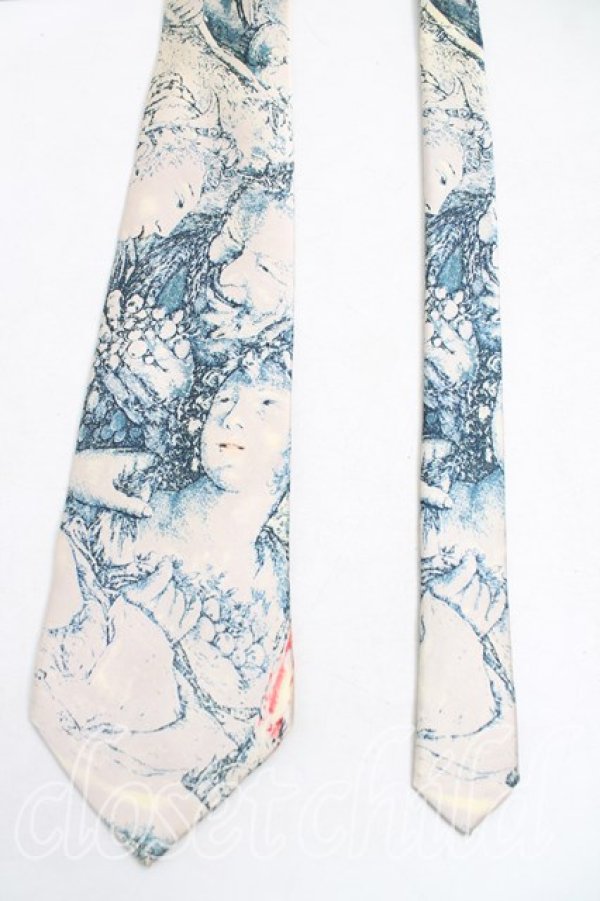 画像2: ヴィヴィアンウエストウッド MAN 中古 / 絵画ptネクタイ  青x生成  H-25-10-26-069-gd-OD-ZH (2)