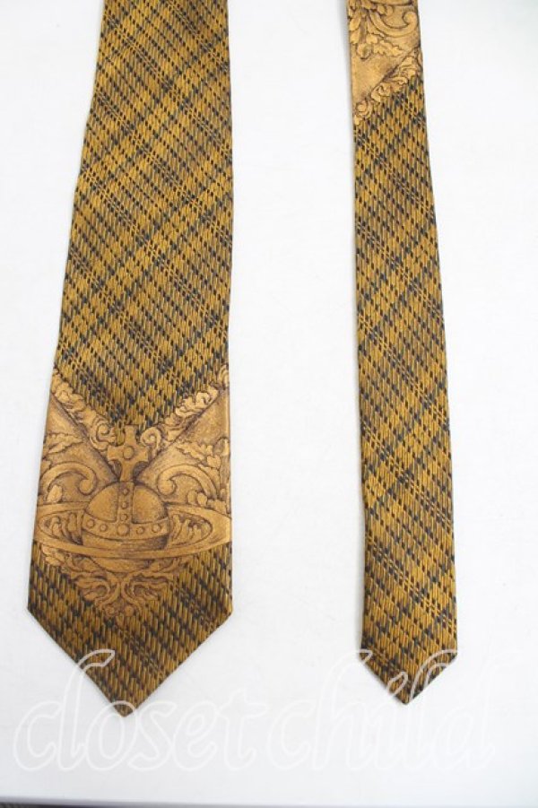 画像2: ヴィヴィアンウエストウッド MAN 中古 / 額縁刺繍ネクタイ  ゴールド  H-25-10-26-070-gd-OD-ZH (2)