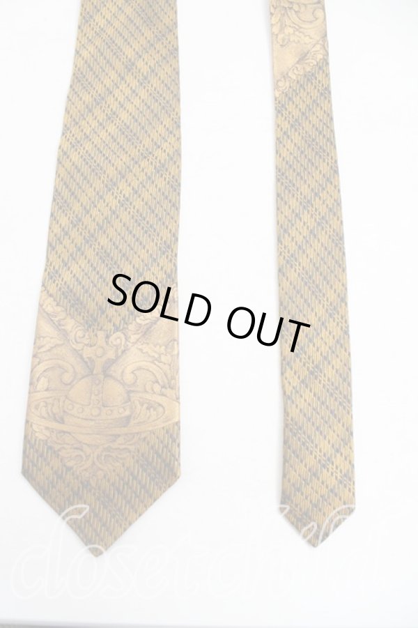画像2: ヴィヴィアンウエストウッド MAN 中古 / 額縁刺繍ネクタイ  ゴールド  H-25-10-26-070-gd-OD-ZH (2)