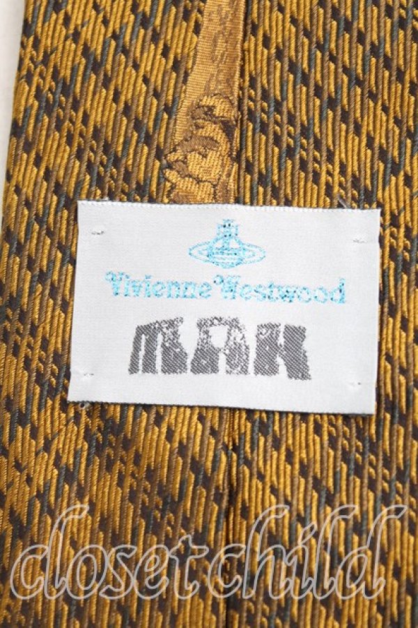 画像3: ヴィヴィアンウエストウッド MAN 中古 / 額縁刺繍ネクタイ  ゴールド  H-25-10-26-070-gd-OD-ZH (3)