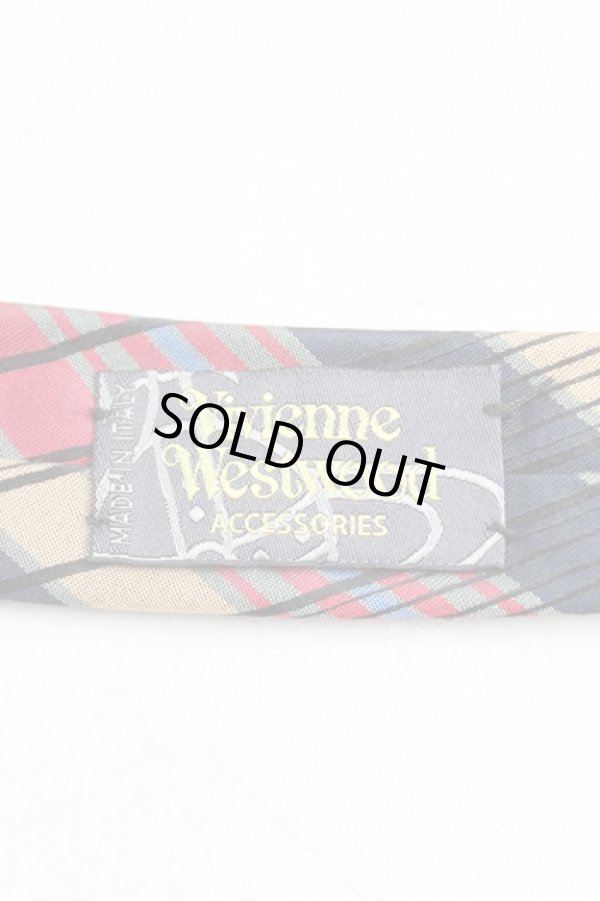 画像3: ヴィヴィアンウエストウッド MAN 中古 / オーブ刺繍レジメンタルチェックナロータイ  紺x赤x灰  H-25-10-26-072-gd-OD-ZH (3)