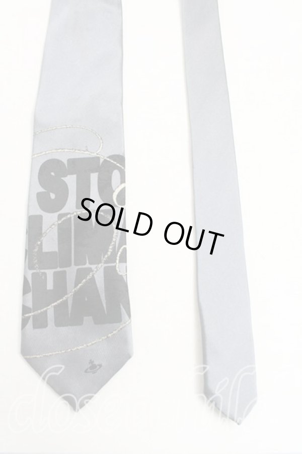 画像2: ヴィヴィアンウエストウッド MAN 中古 / STOP CLIMATEネクタイ  灰x黒  H-25-10-26-079-gd-OD-ZH (2)