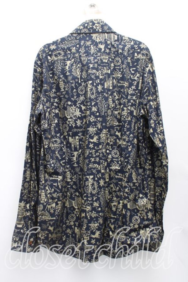 画像2: ヴィヴィアンウエストウッド 中古 / 総柄高襟シャツ II(メンズM) 紺  H-25-10-26-010-bl-OD-ZH (2)