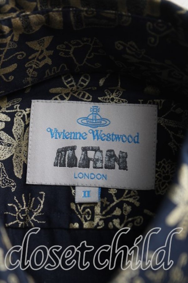 画像3: ヴィヴィアンウエストウッド 中古 / 総柄高襟シャツ II(メンズM) 紺  H-25-10-26-010-bl-OD-ZH (3)