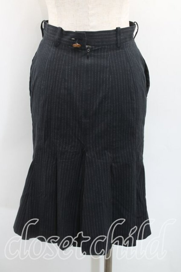 画像2: ヴィヴィアンウエストウッド 中古 / ピンストライプマーメイドスカート 2(9号相当) 黒  H-25-10-26-013-sk-OD-ZH (2)