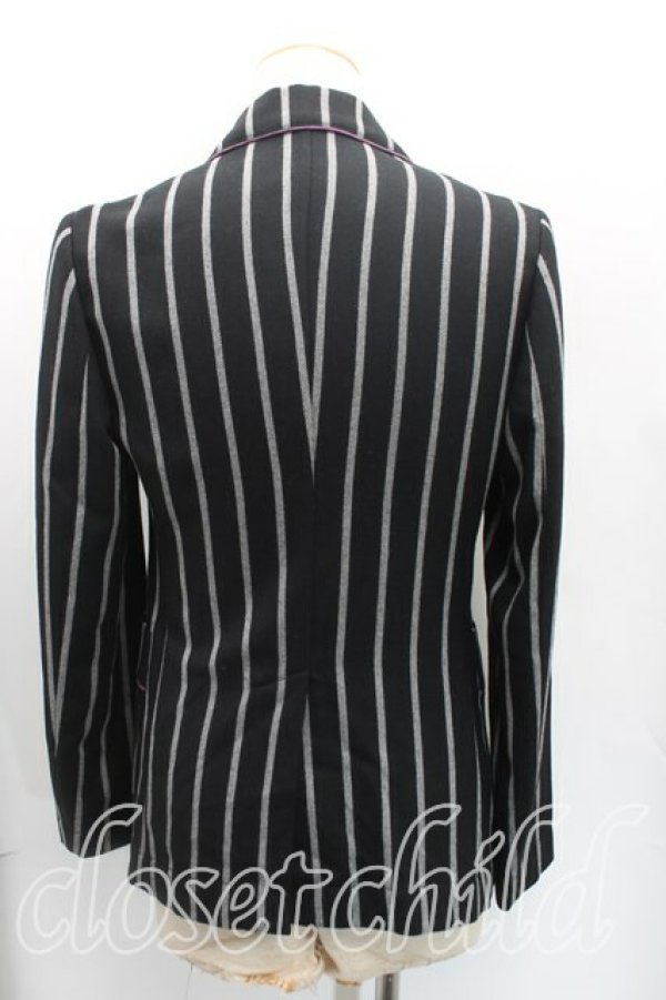 画像2: ヴィヴィアンウエストウッド MAN 中古 / グラフィック刺繍ストライプジャケット 44(メンズS相当) 黒×白  H-25-11-02-005-jc-IN-ZH (2)