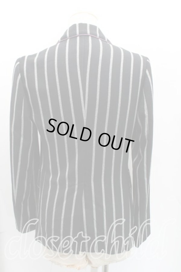 画像2: ヴィヴィアンウエストウッド MAN 中古 / グラフィック刺繍ストライプジャケット 44(メンズS相当) 黒×白  H-25-11-02-005-jc-IN-ZH (2)