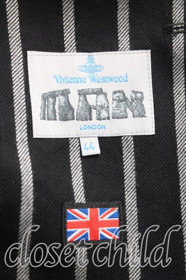 画像3: ヴィヴィアンウエストウッド MAN 中古 / グラフィック刺繍ストライプジャケット 44(メンズS相当) 黒×白  H-25-11-02-005-jc-IN-ZH (3)