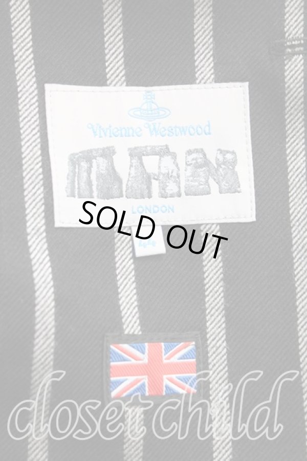 画像3: ヴィヴィアンウエストウッド MAN 中古 / グラフィック刺繍ストライプジャケット 44(メンズS相当) 黒×白  H-25-11-02-005-jc-IN-ZH (3)