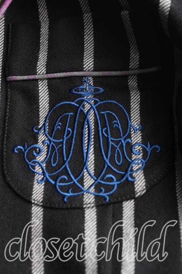 画像6: ヴィヴィアンウエストウッド MAN 中古 / グラフィック刺繍ストライプジャケット 44(メンズS相当) 黒×白  H-25-11-02-005-jc-IN-ZH (6)