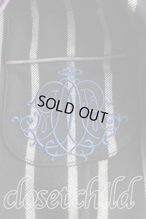 画像6: ヴィヴィアンウエストウッド MAN 中古 / グラフィック刺繍ストライプジャケット 44(メンズS相当) 黒×白  H-25-11-02-005-jc-IN-ZH (6)