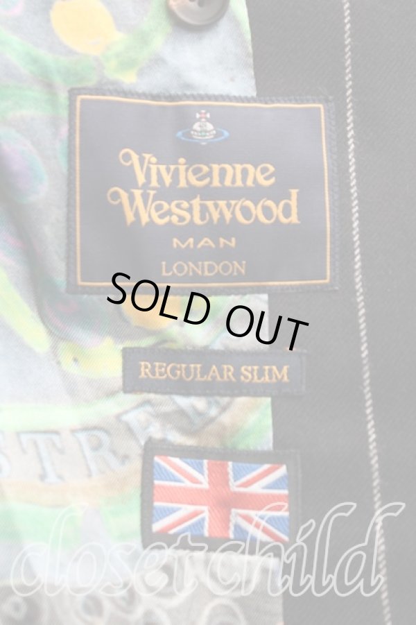 画像3: ヴィヴィアンウエストウッド MAN 中古 / マンホール柄裏地ストライプジャケット 44(メンズS相当) 黒×白  H-25-11-02-006-jc-IN-ZH (3)