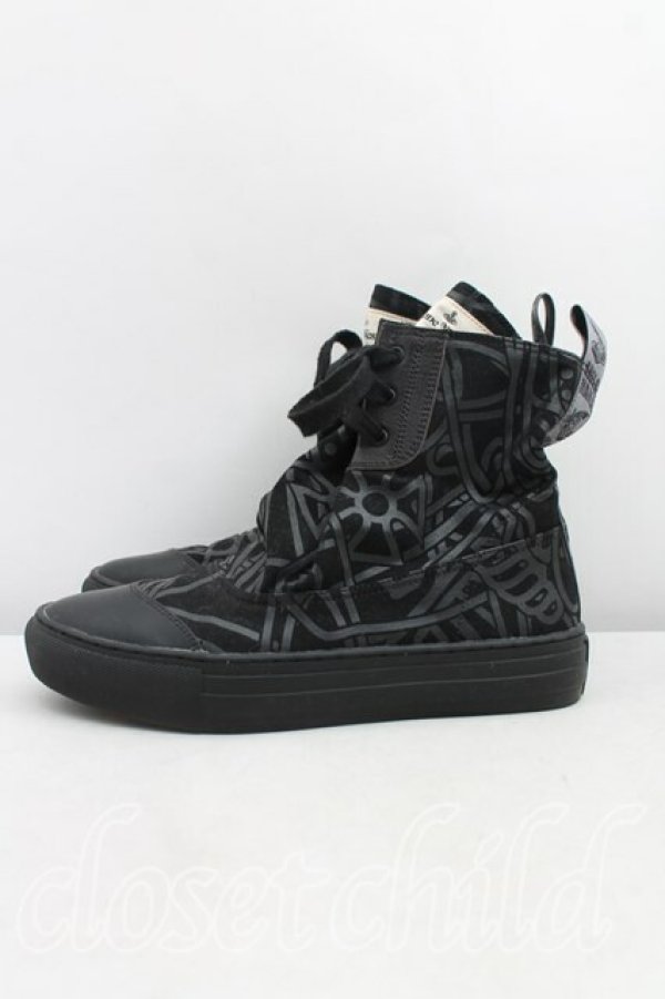 画像3: ANGLOMANIA 中古 / カットラスオーブ総柄ハイカットスニーカー 37(23.5cm相当) 黒  H-25-11-02-063-sh-IN-ZH (3)