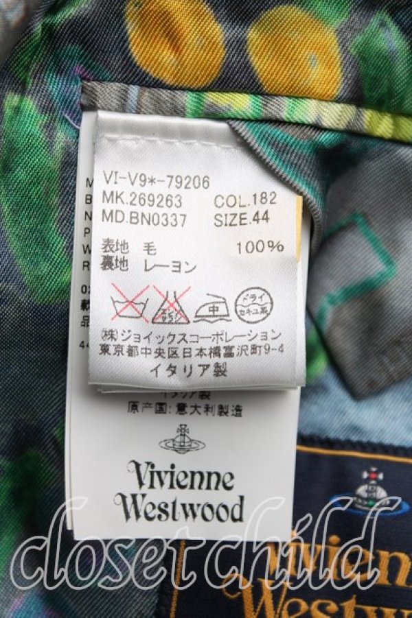 画像4: ヴィヴィアンウエストウッド MAN 中古 / マンホール柄裏地ストライプジャケット 44(メンズS相当) 黒×白  H-25-11-02-006-jc-IN-ZH (4)