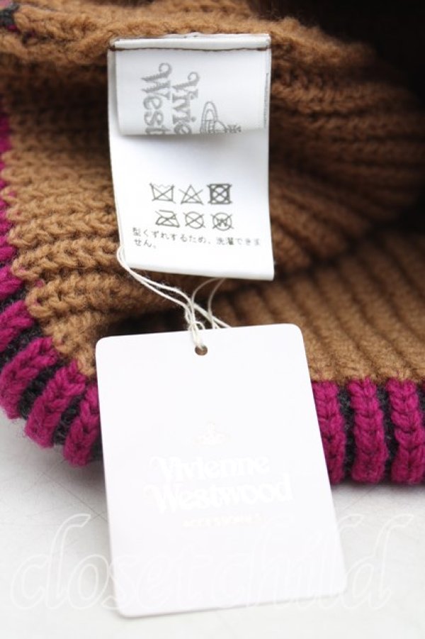 画像4: ヴィヴィアンウエストウッド 中古 / バイカラーニット帽  茶×紫  H-25-11-02-074-ha-IN-ZH (4)