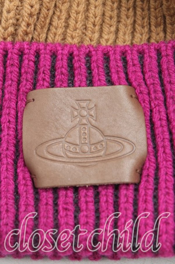 画像6: ヴィヴィアンウエストウッド 中古 / バイカラーニット帽  茶×紫  H-25-11-02-074-ha-IN-ZH (6)