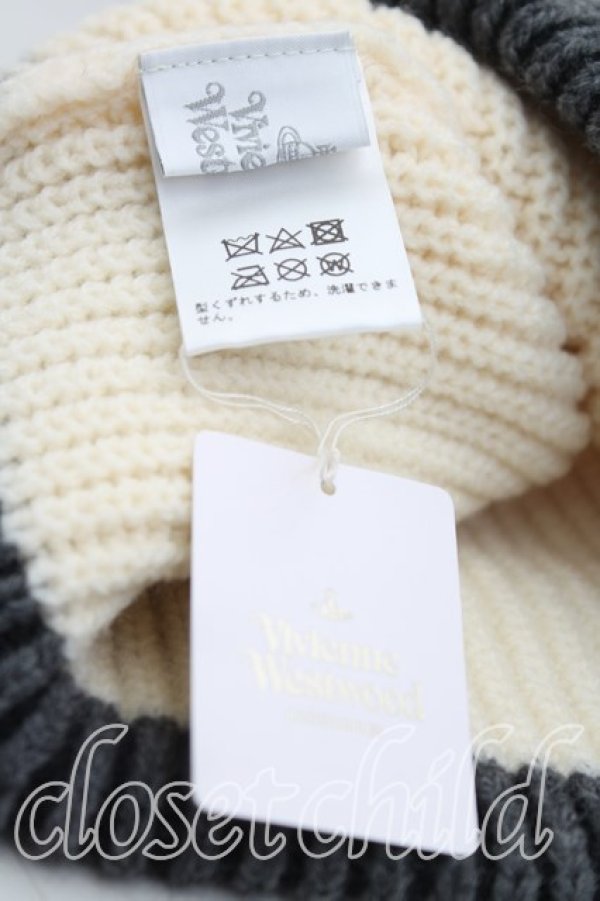 画像4: ヴィヴィアンウエストウッド 中古 / バイカラーニット帽  生成x灰  H-25-11-02-076-ha-OD-ZH (4)