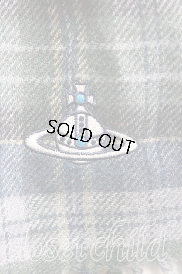 画像2: ヴィヴィアンウエストウッド 中古 / オーブ刺繍タータンチェックウールマフラー  青  H-25-11-02-079-gd-IN-ZH (2)