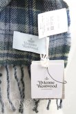 画像3: ヴィヴィアンウエストウッド 中古 / オーブ刺繍タータンチェックウールマフラー  青  H-25-11-02-079-gd-IN-ZH (3)