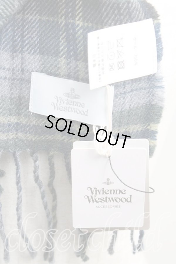 画像3: ヴィヴィアンウエストウッド 中古 / オーブ刺繍タータンチェックウールマフラー  青  H-25-11-02-079-gd-IN-ZH (3)