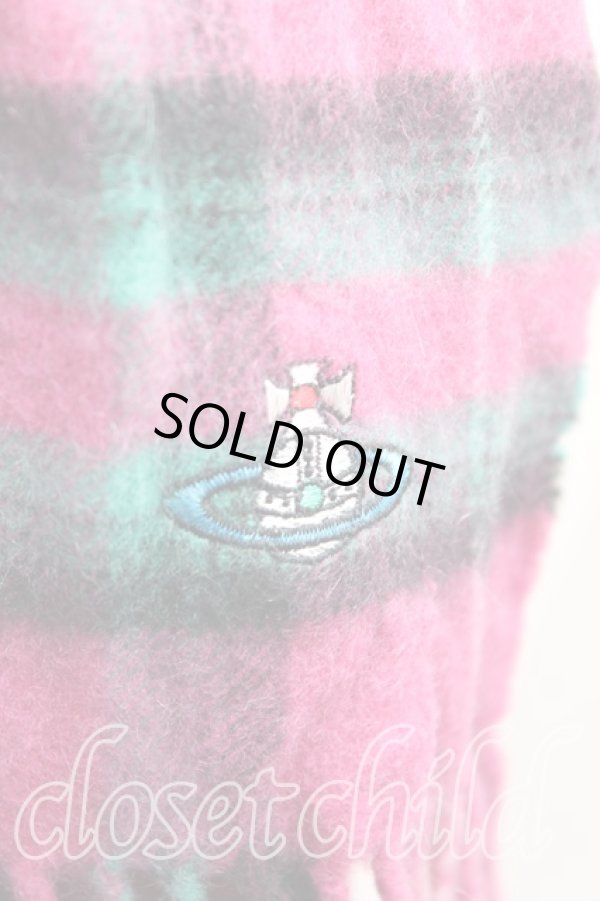 画像2: ヴィヴィアンウエストウッド 中古 / カラーオーブ刺繍タータンチェックマフラー  ピンク  H-25-11-02-080-gd-OD-ZH (2)