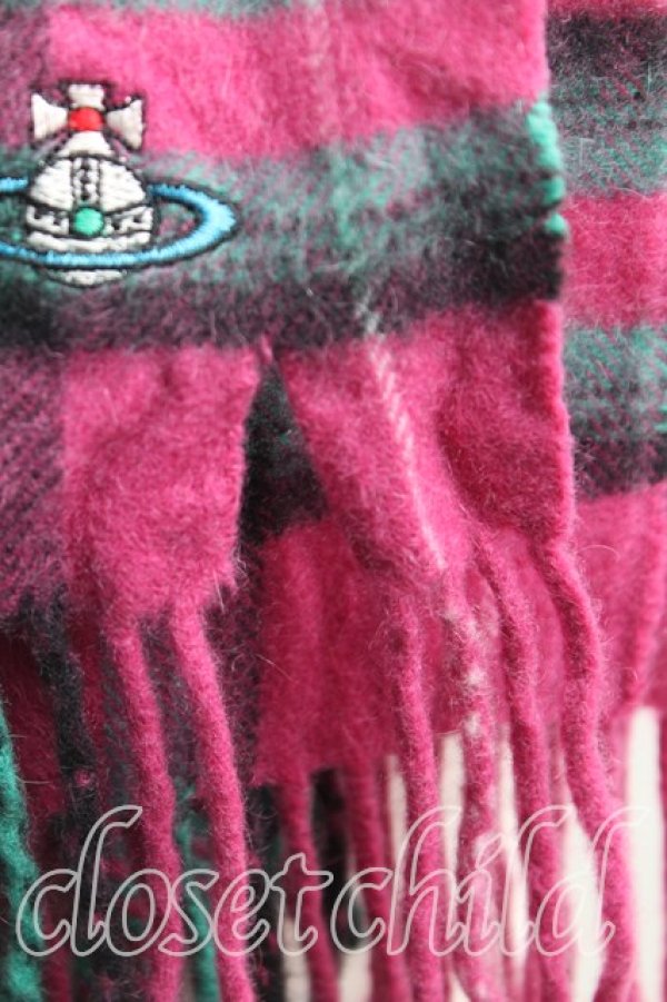 画像3: ヴィヴィアンウエストウッド 中古 / カラーオーブ刺繍タータンチェックマフラー  ピンク  H-25-11-02-080-gd-OD-ZH (3)