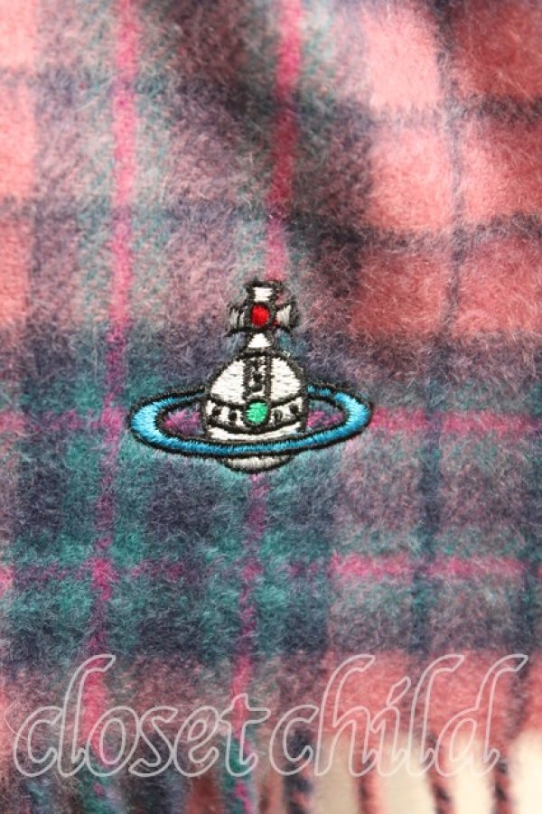 画像2: ヴィヴィアンウエストウッド 中古 / タータンチェックカシミヤマフラー  ピンク  H-25-11-02-082-gd-IN-ZH (2)