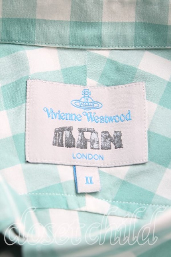 画像3: ヴィヴィアンウエストウッド MAN 中古 / ギンガムチェックドランクンシャツ II(9号相当) 緑  H-25-11-02-012-bl-OD-ZH (3)