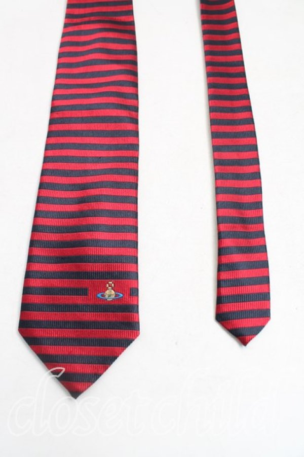 画像2: ヴィヴィアンウエストウッド MAN 中古 / オーブptボーダーネクタイ  赤ｘ黒  H-25-11-09-025-gd-OD-ZH (2)