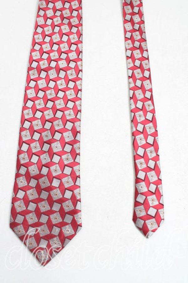 画像2: ヴィヴィアンウエストウッド MAN 中古 / スクエアオーブ刺繍ネクタイ  赤ｘシルバー  H-25-11-09-029-gd-OD-ZH (2)