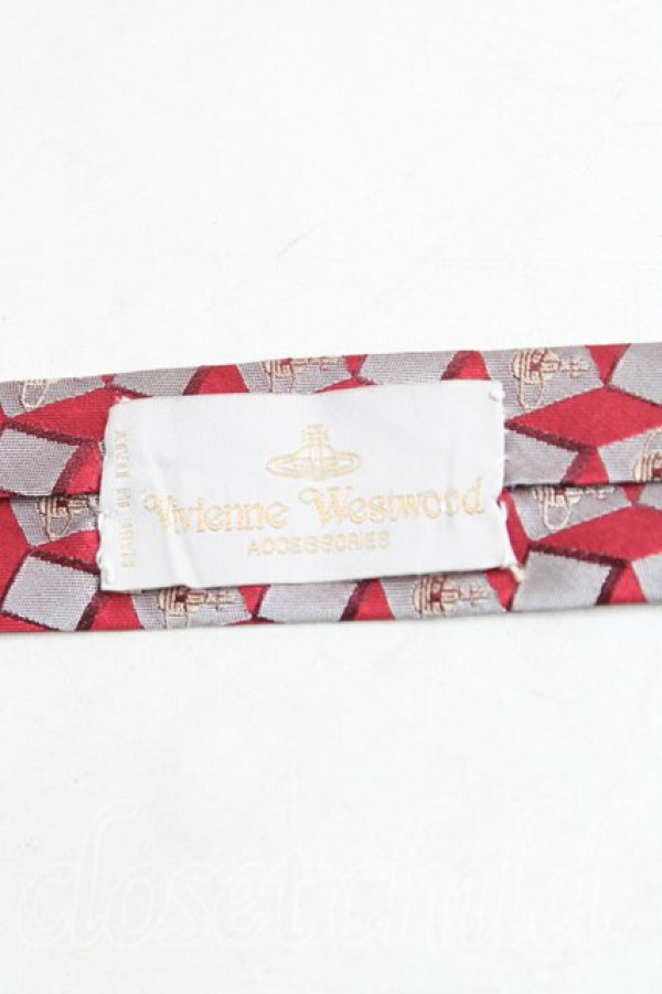 画像3: ヴィヴィアンウエストウッド MAN 中古 / スクエアオーブ刺繍ネクタイ  赤ｘシルバー  H-25-11-09-029-gd-OD-ZH (3)