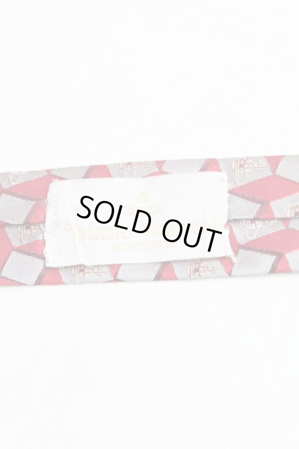 画像3: ヴィヴィアンウエストウッド MAN 中古 / スクエアオーブ刺繍ネクタイ  赤ｘシルバー  H-25-11-09-029-gd-OD-ZH (3)