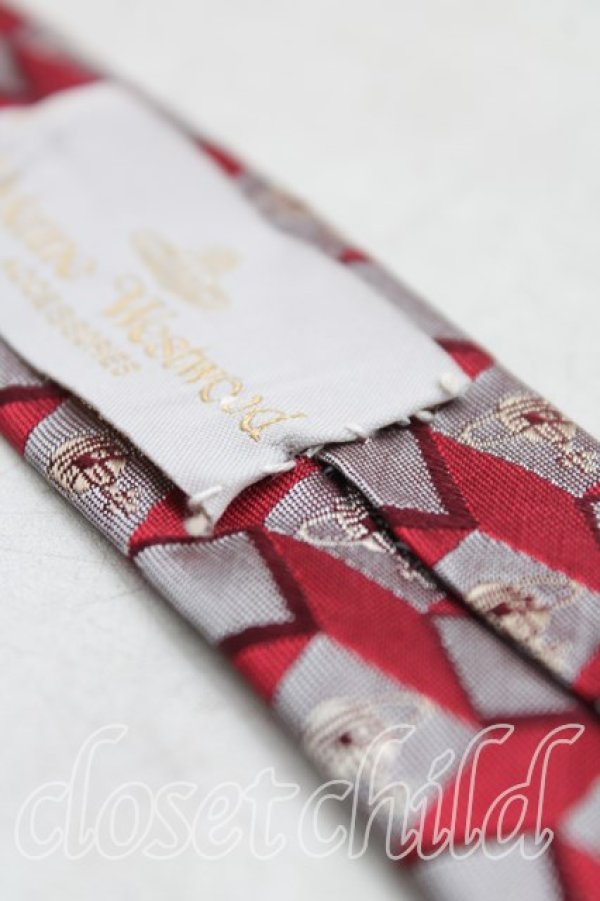 画像4: ヴィヴィアンウエストウッド MAN 中古 / スクエアオーブ刺繍ネクタイ  赤ｘシルバー  H-25-11-09-029-gd-OD-ZH (4)