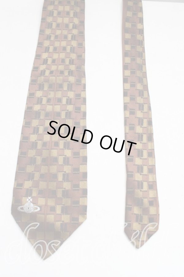 画像2: ヴィヴィアンウエストウッド MAN 中古 / オーブ刺繍ブロックチェックネクタイ  茶  H-25-11-09-030-gd-OD-ZH (2)