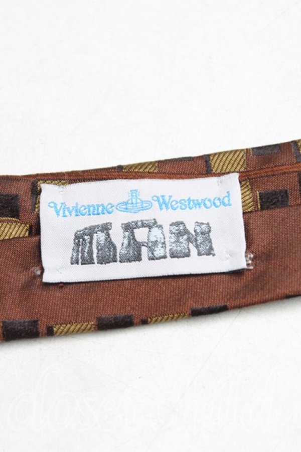 画像3: ヴィヴィアンウエストウッド MAN 中古 / オーブ刺繍ブロックチェックネクタイ  茶  H-25-11-09-030-gd-OD-ZH (3)